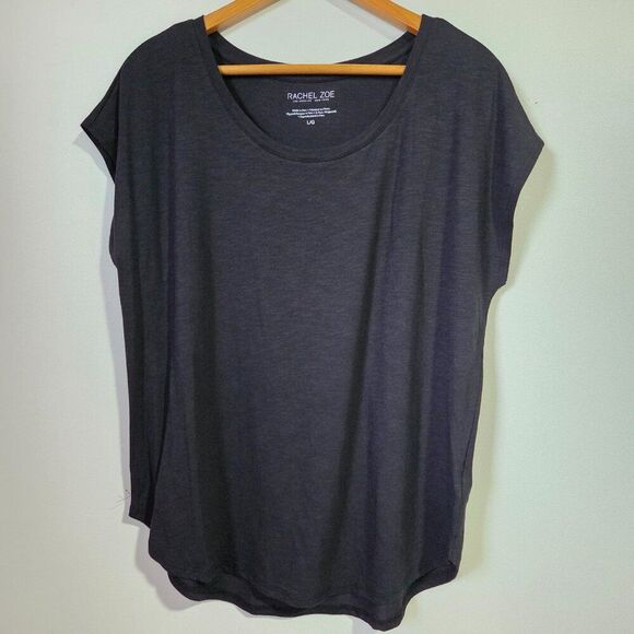 EUC RACHEL ZOE BLACK CAP SLEEVES MINIMALIST TEE WOMENS SIZE LARGE - Picture 1 of 14
